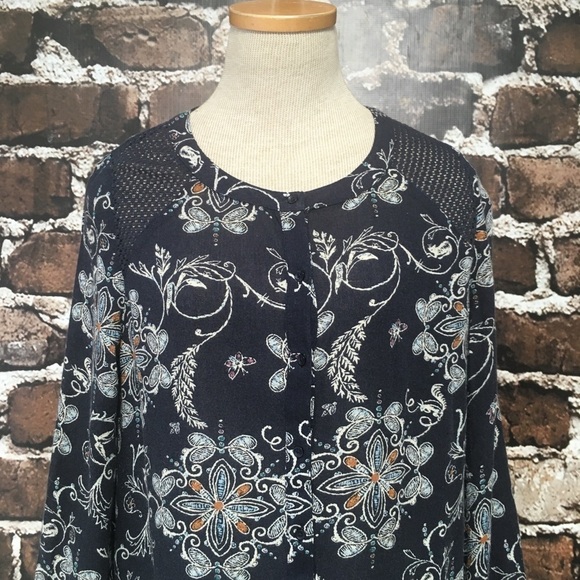 Hinge Dress Boho Floral Butterfly Blue Small - Picture 2 of 13